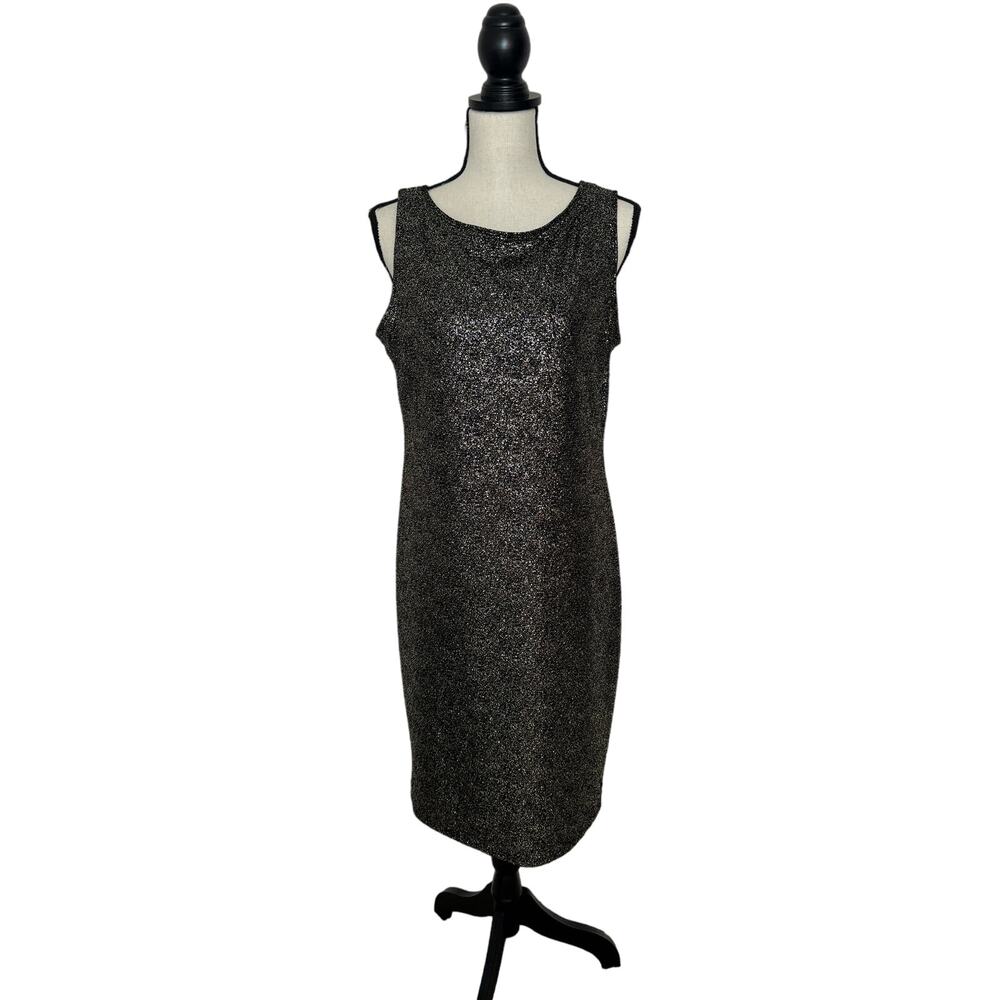 ONYX Nite Dress Women's 12‎ Bodycon Black Gold Knee Length Midi Party Cocktail